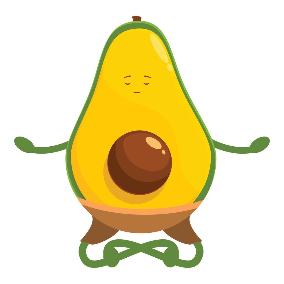 Funny avocado character sitting in lotus pose meditating practicing yoga vector