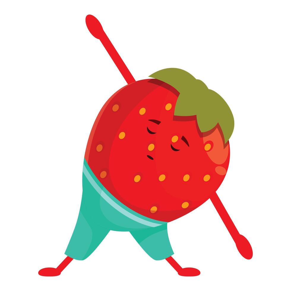 Red strawberry character wearing training clothes doing yoga asana exercise vector