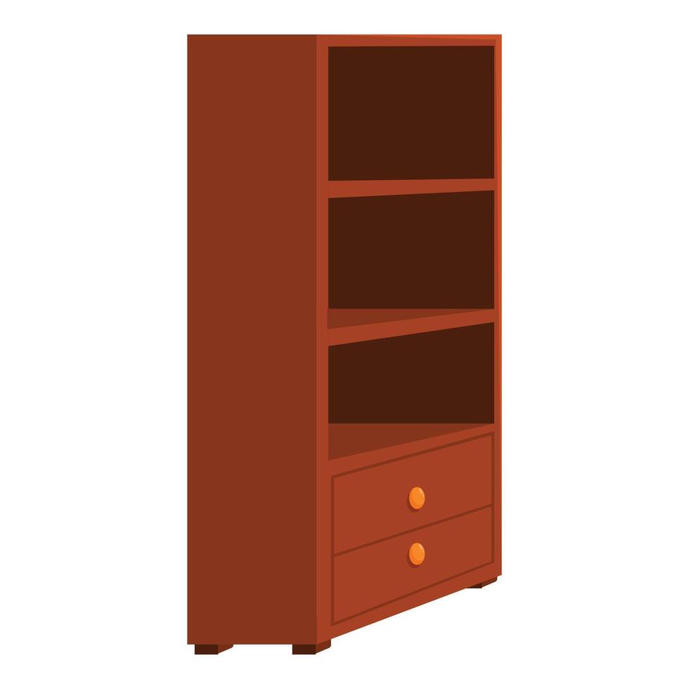 Wooden bookshelf with drawers standing on white background vector