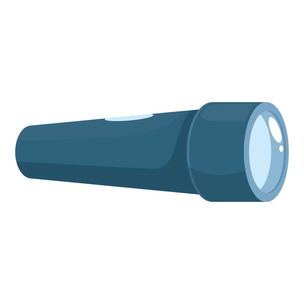 Blue metal flashlight lying horizontally emitting light vector