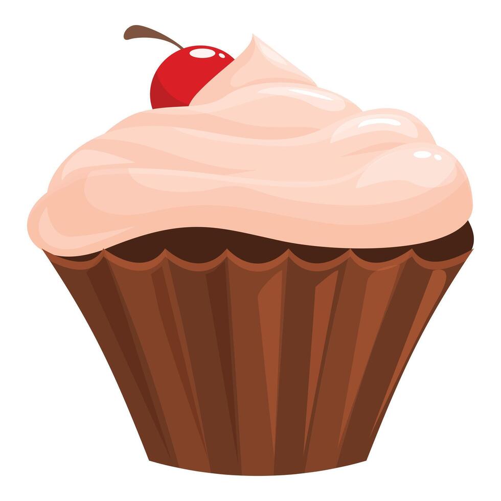 Delicious cupcake with pink frosting and cherry on top vector