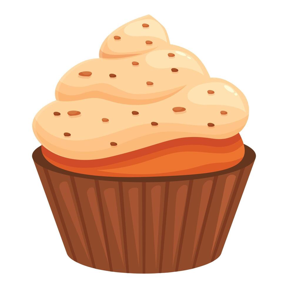 Single cupcake with orange cream and chocolate chips topping on white background vector
