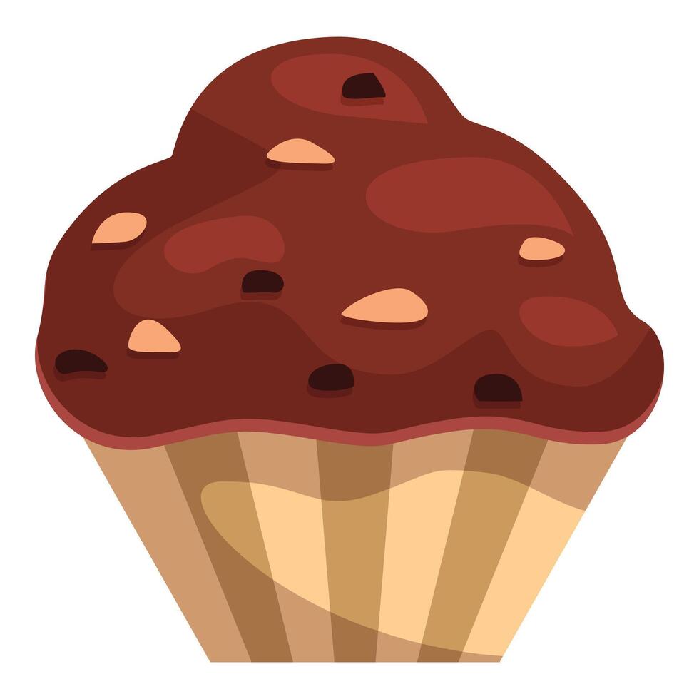 Delicious chocolate cupcake covered with chocolate icing and nuts vector