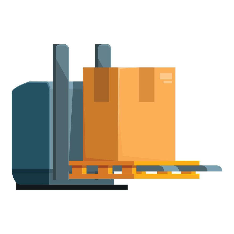 Forklift is lifting cardboard box on wooden pallet vector