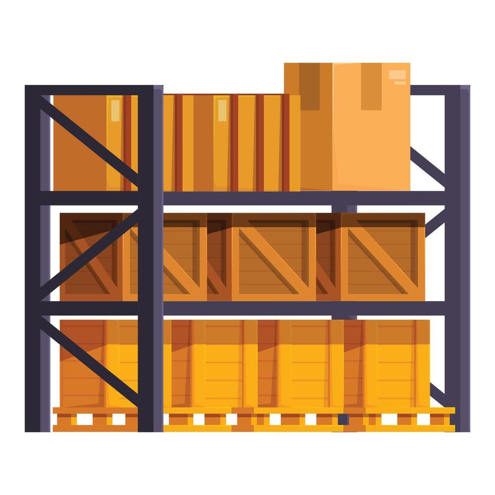 Warehouse storage system organizing packages on pallets vector