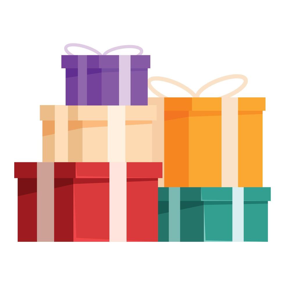 Stack of colorful wrapped gift boxes with ribbon vector