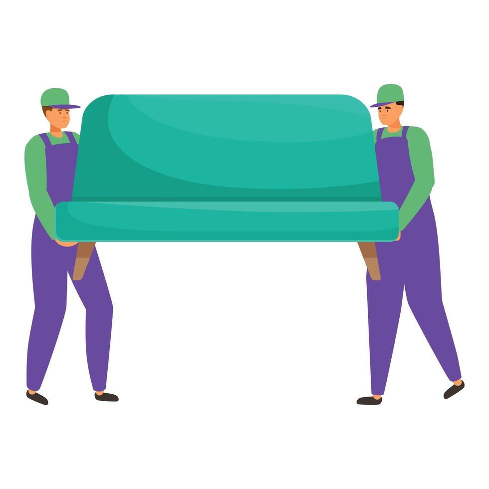 Two movers carrying sofa, moving house service illustration vector