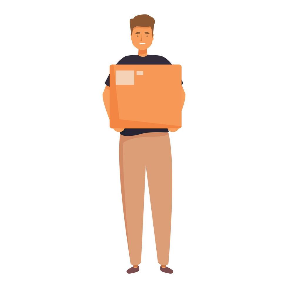 Delivery man holding a big parcel smiling at client vector