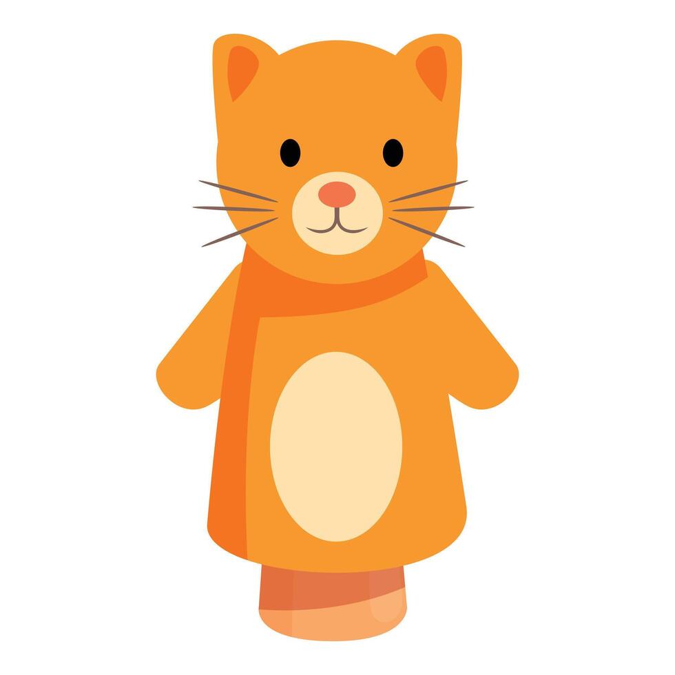 Ginger cat hand puppet wearing orange scarf for children theater vector