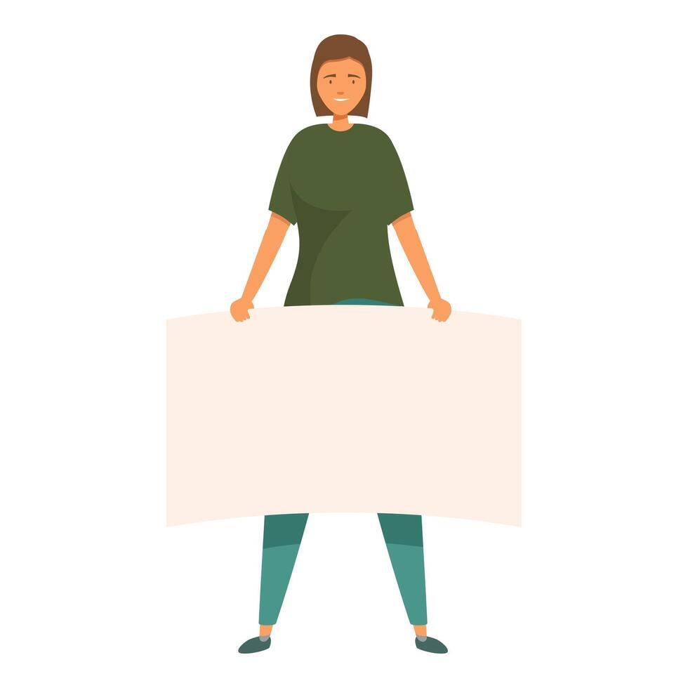 Young woman is holding a large blank banner vector