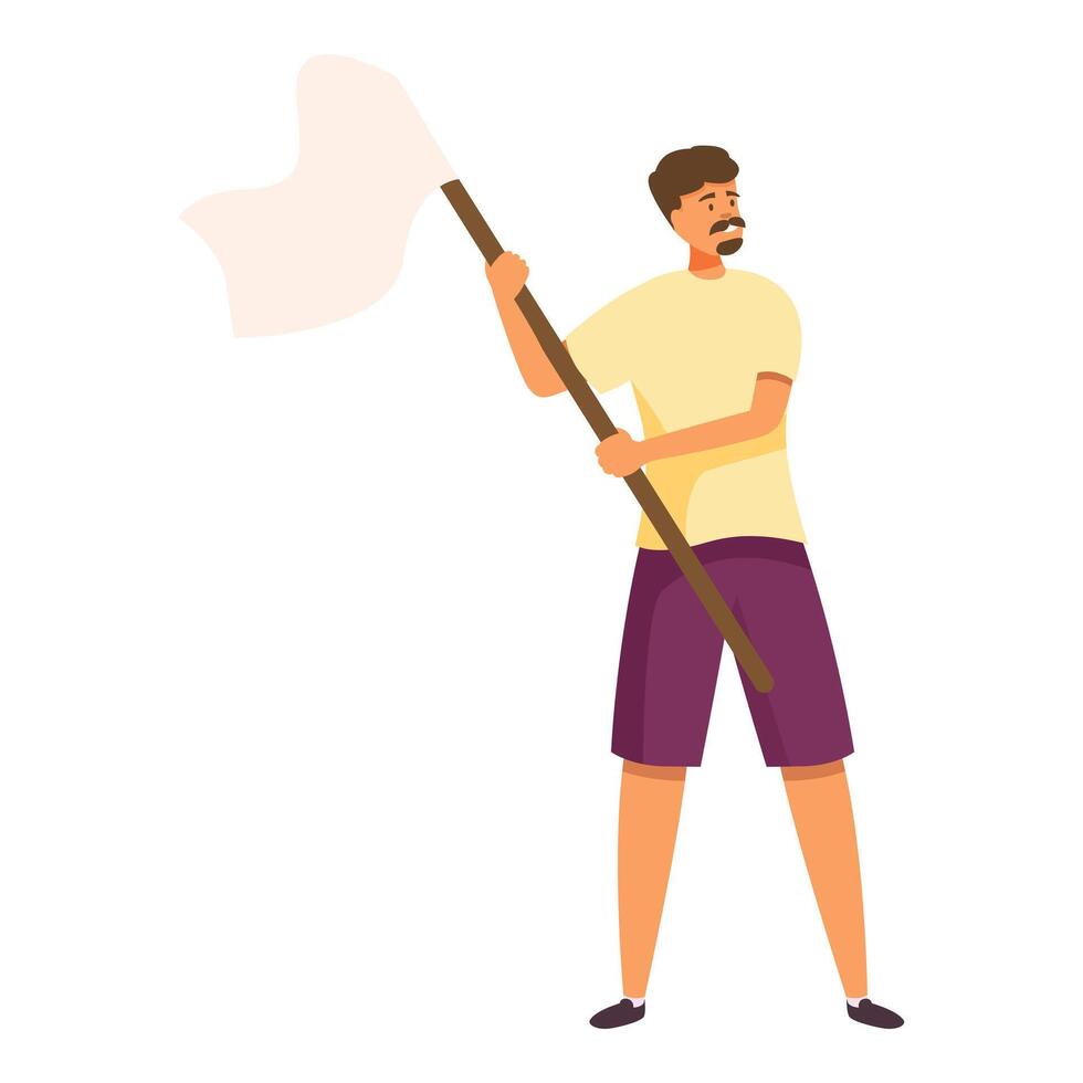 Man holding a white flag of surrender or peace vector