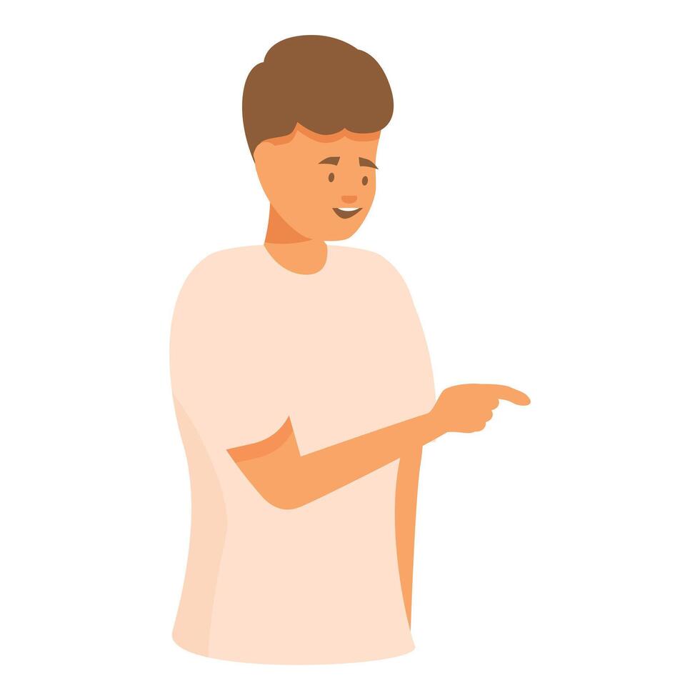 Smiling young man pointing aside while explaining something vector