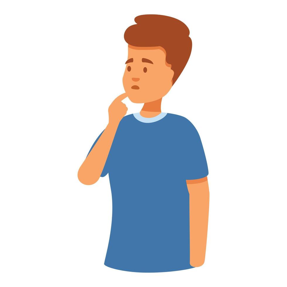 Pensive young man touching face in contemplation vector