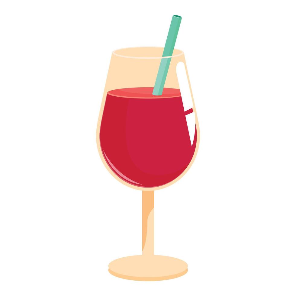 Elegant wine glass holding refreshing red wine with straw vector