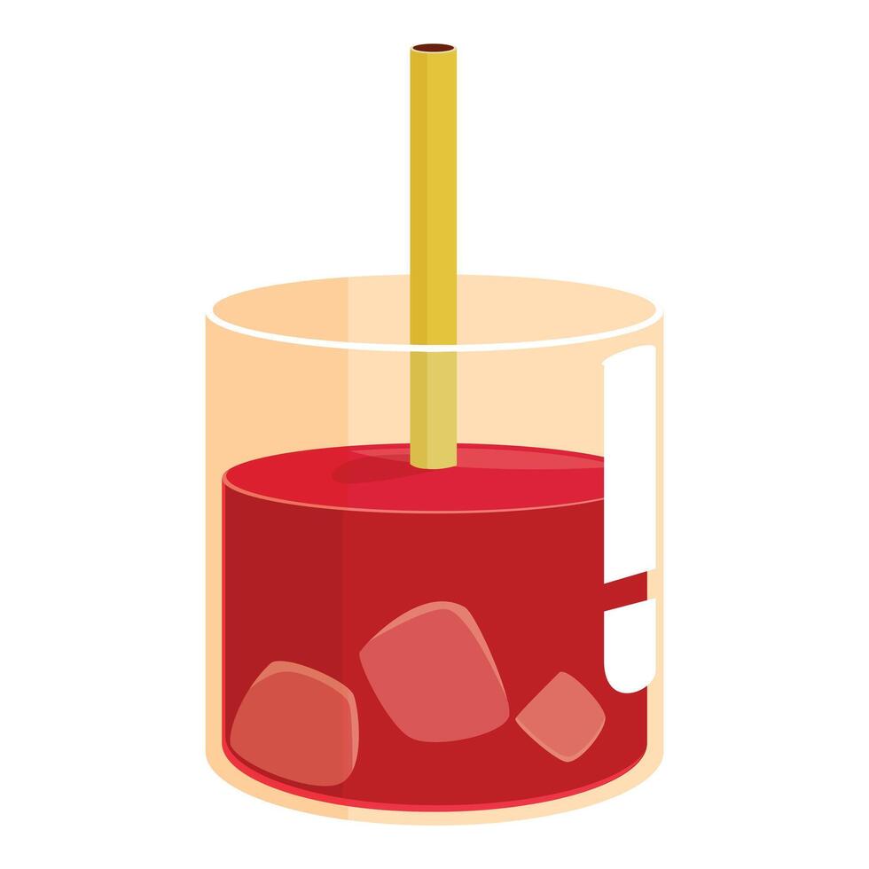 Glass with red drink with ice and straw being prepared for cocktail party vector