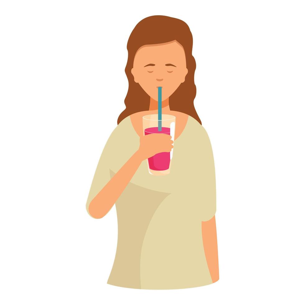Young woman drinking fruit juice using straw vector