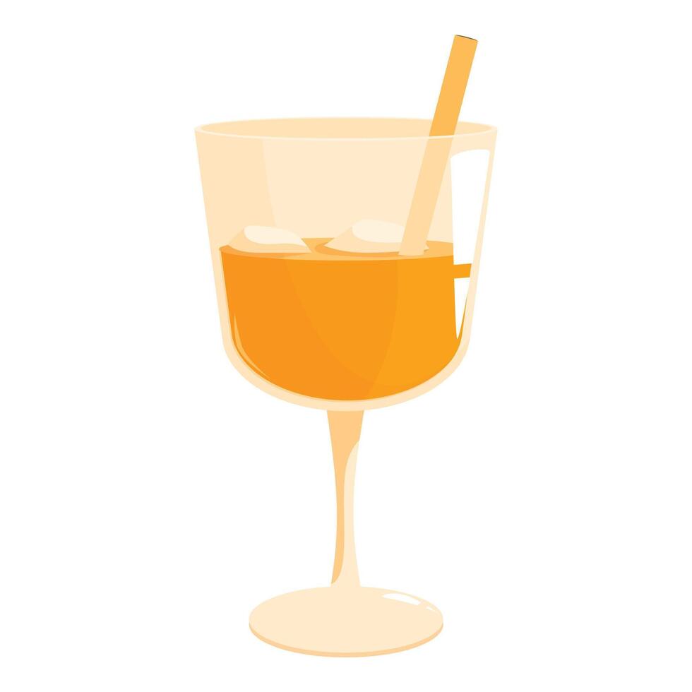 Orange cocktail with ice cubes and straw in a wine glass vector