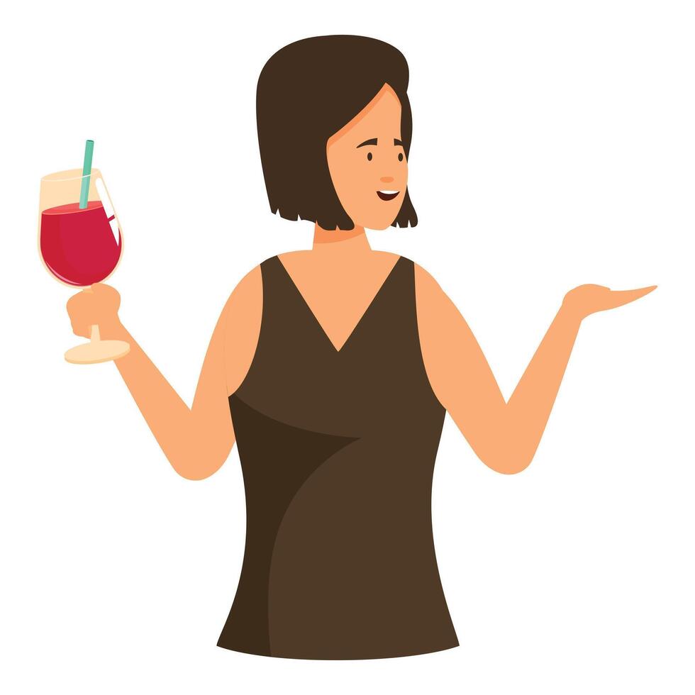 Woman holding wineglass and gesturing with hand illustration vector