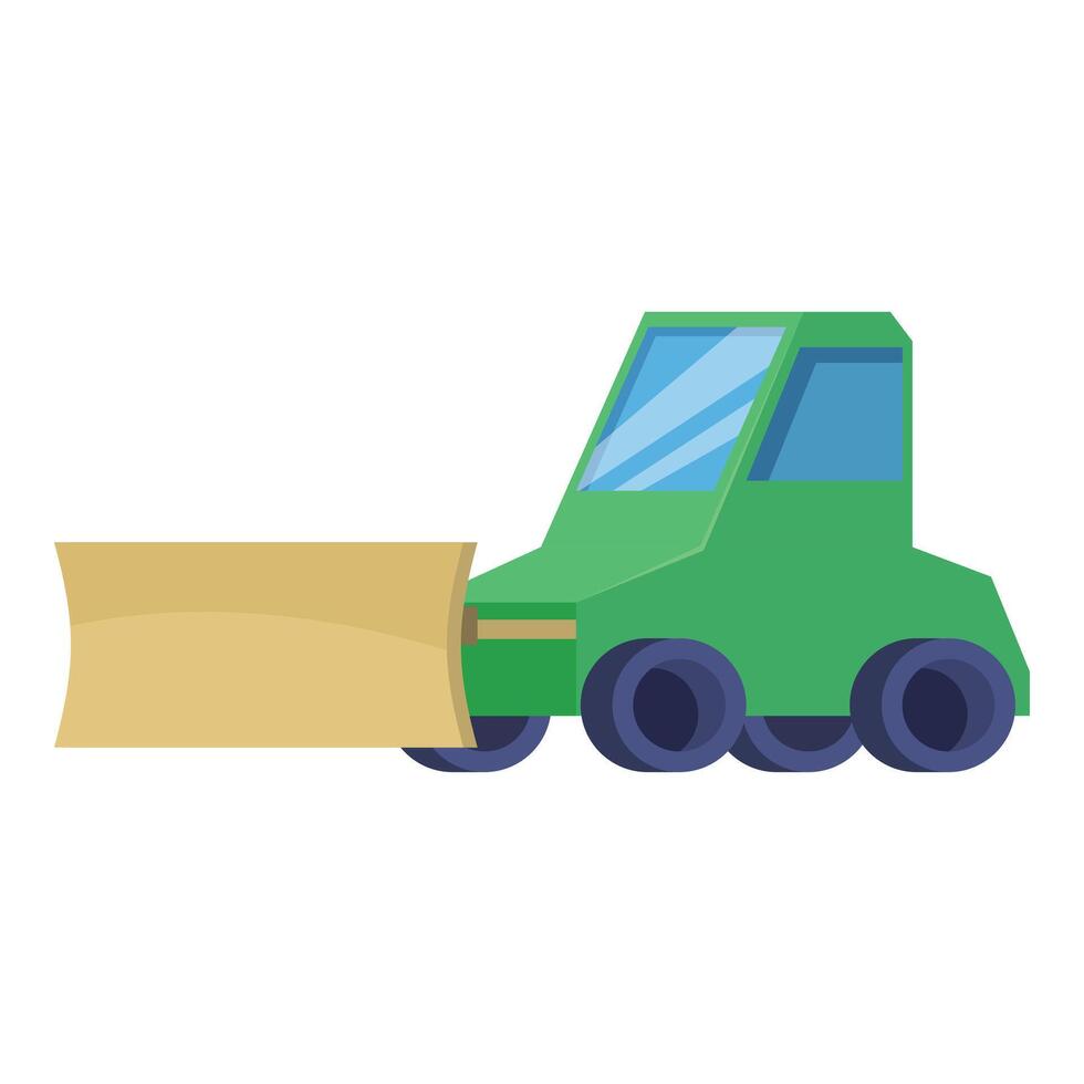 Green bulldozer pushing with its shovel on a construction site vector