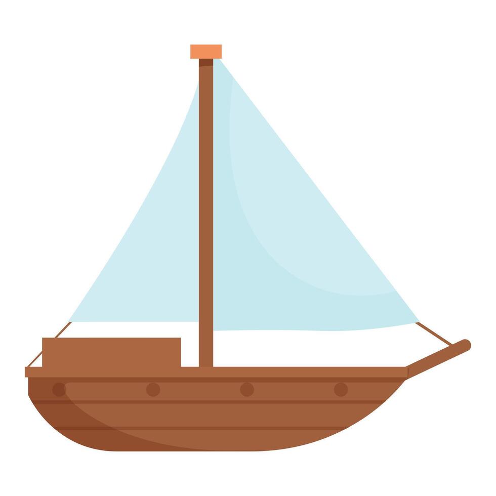 Wooden sailboat sailing on the water with white sail vector