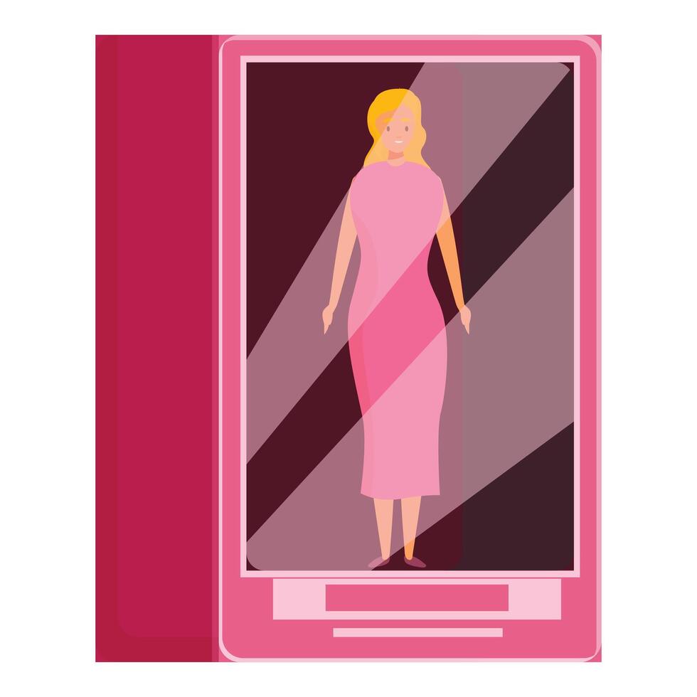 Woman is standing in a pink box looking out vector