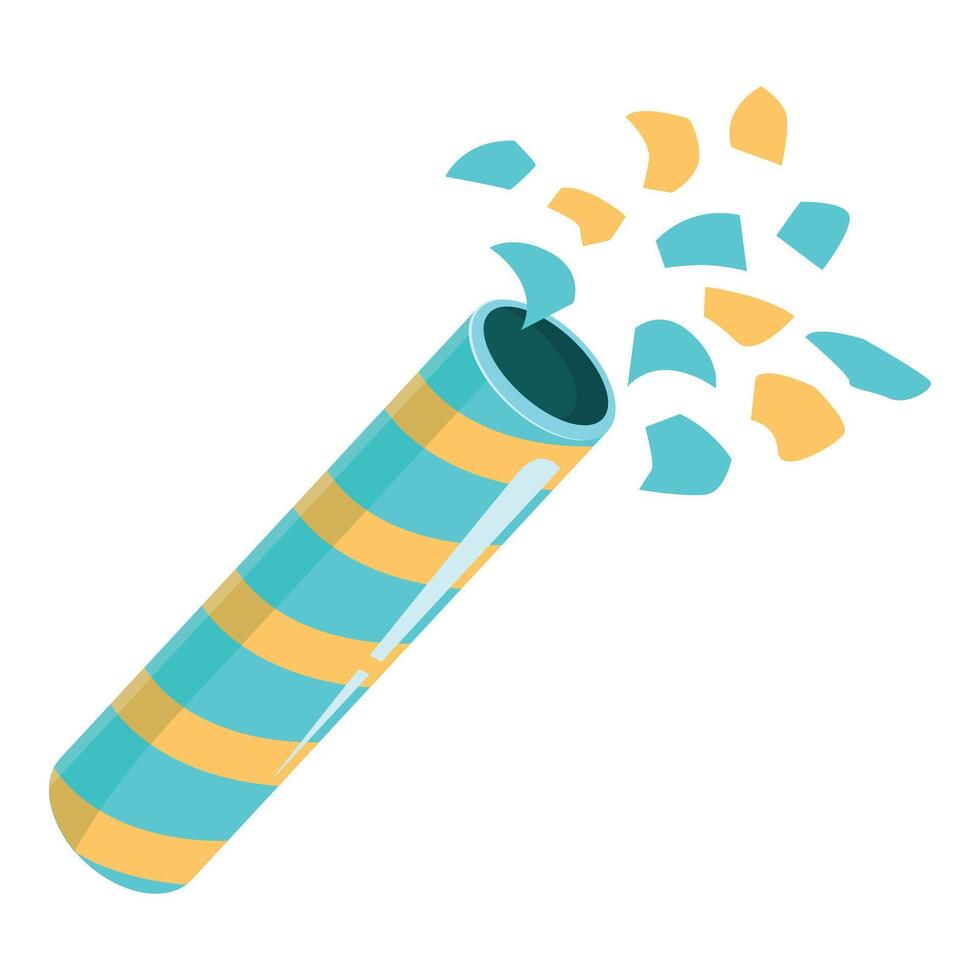 Blue and yellow party popper exploding with confetti vector