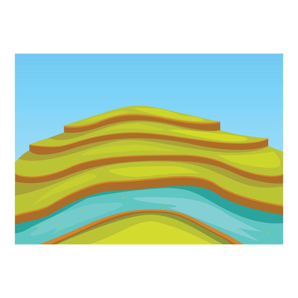Winding river flowing through lush green rice terraces vector
