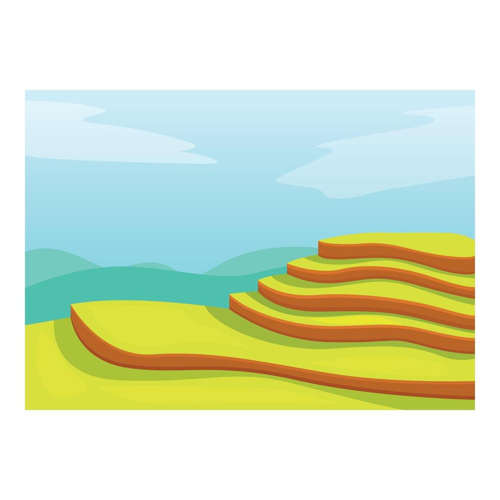 Green rice terraces forming steps over mountains background vector