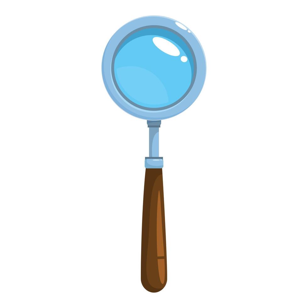 Cartoon magnifying glass searching for clues and discoveries vector