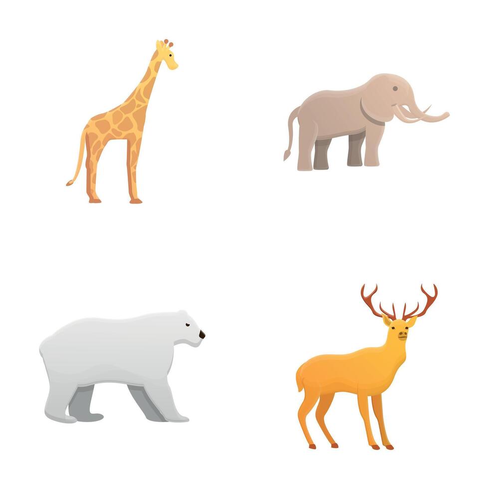 Zoo animal icons set cartoon vector. Mammals vector
