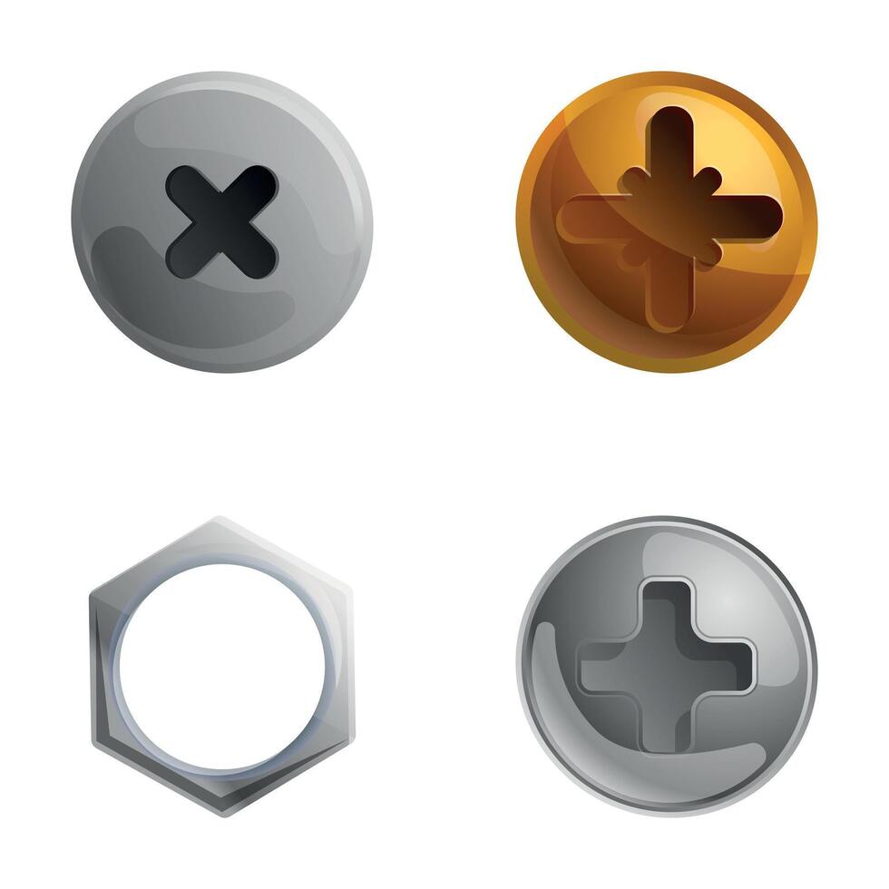 Screw icons set cartoon vector. Metal screw and bolt vector