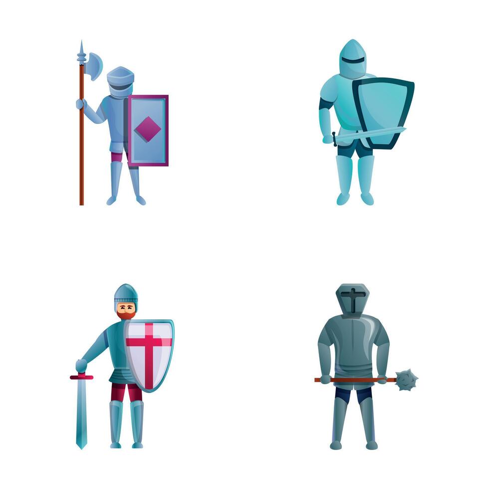 Medieval warrior icons set cartoon vector. Medieval hero in armor vector