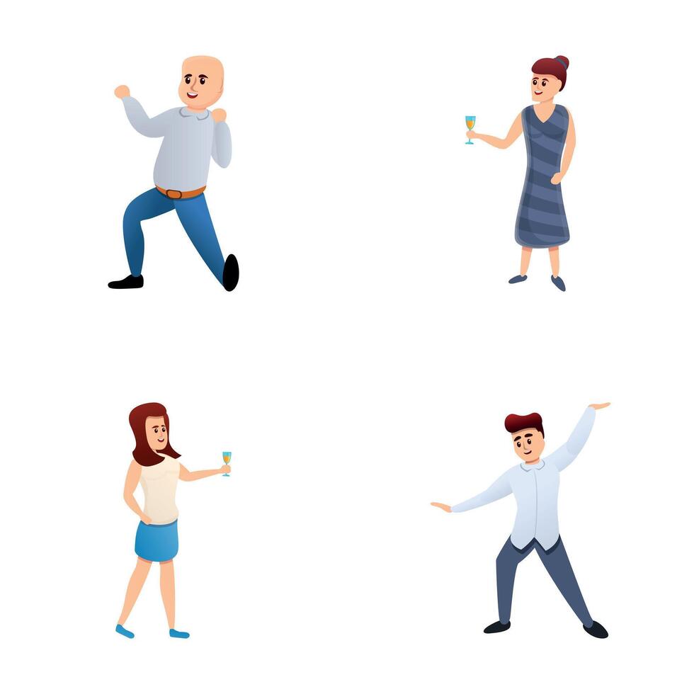 Corporate party icons set cartoon vector. People having fun and dancing vector