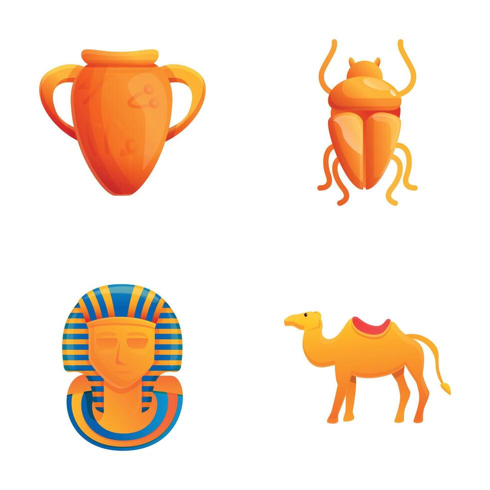 Egypt culture icons set cartoon vector. Egyptian artifact vector