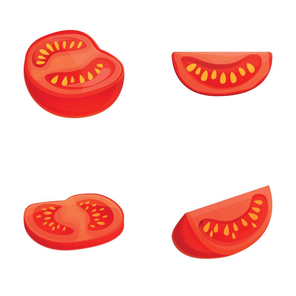 Red tomato icons set cartoon vector. Ripe fresh tomato vector