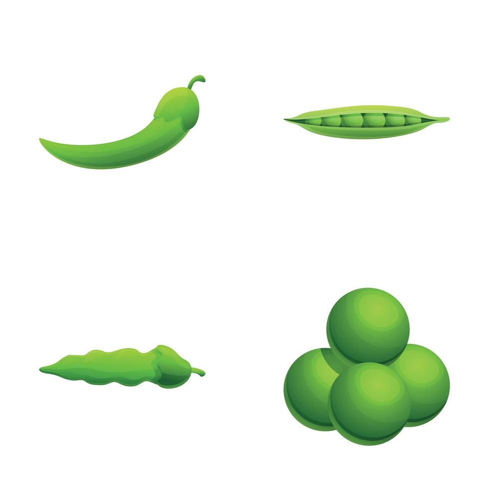 Fresh peas icons set cartoon vector. Pod of fresh green peas vector
