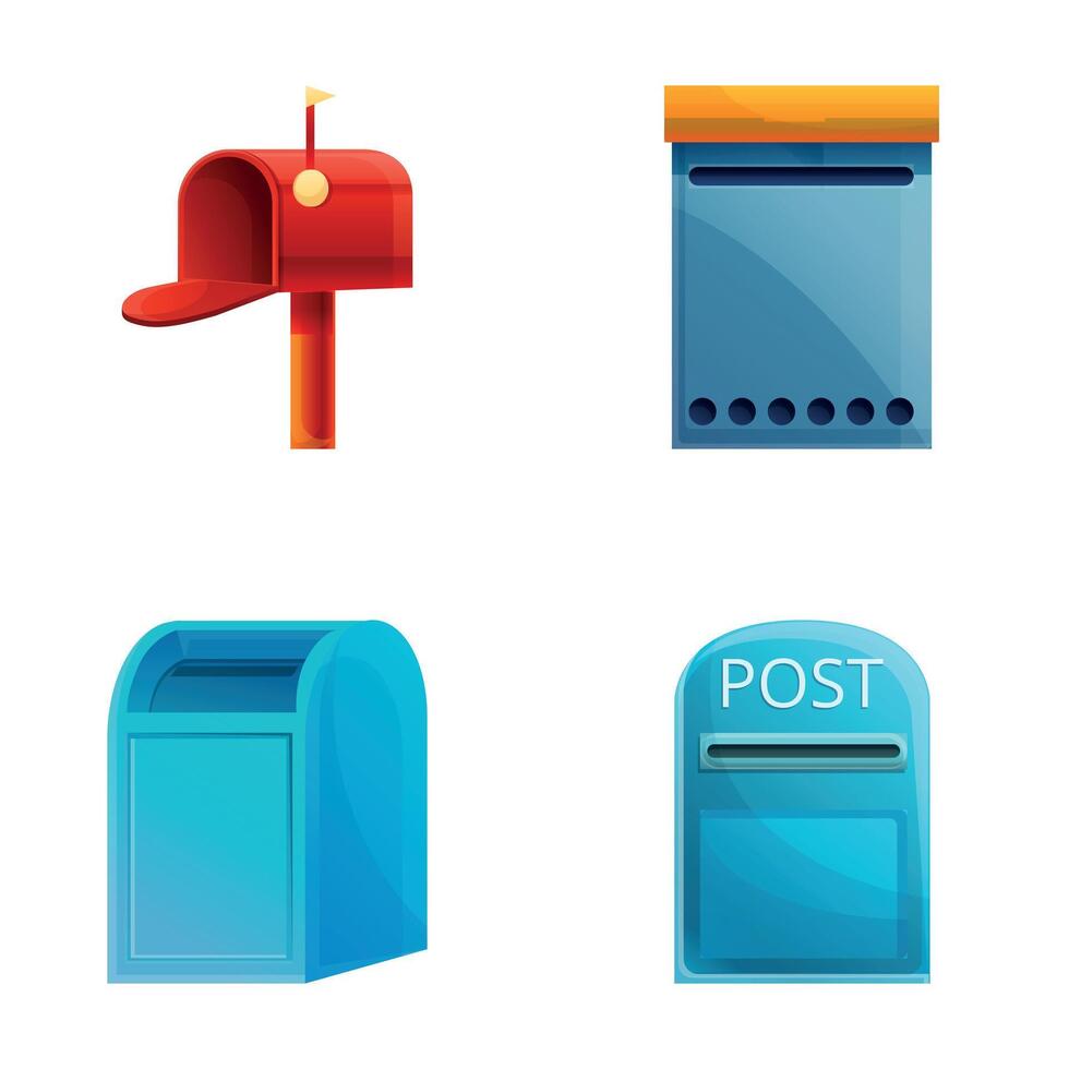 Letterbox icons set cartoon vector. Postbox, mailbox vector