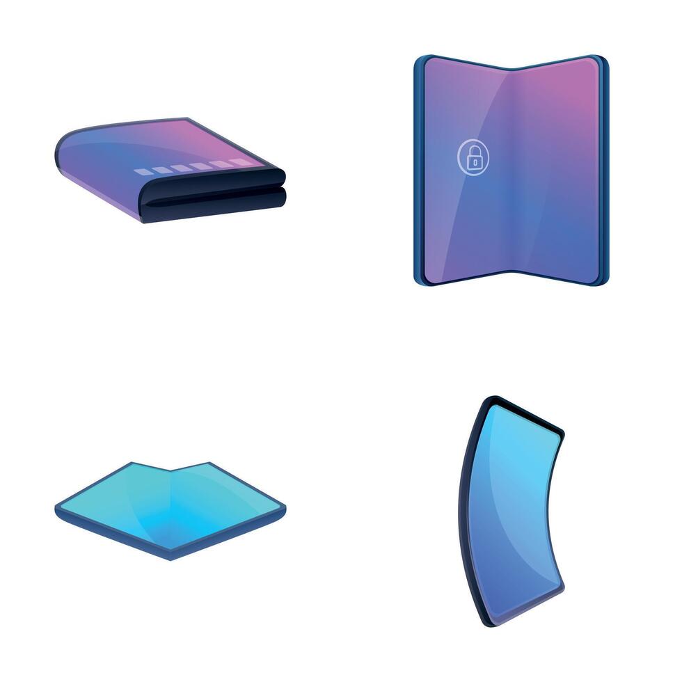 Modern smartphone icons set cartoon vector. Smartphone with flexible screen vector