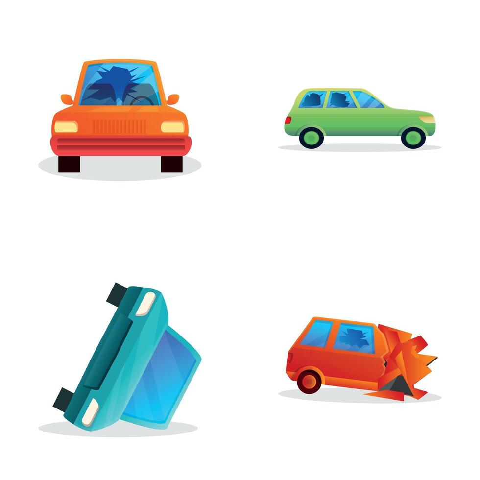 Automobile accident icons set cartoon vector. Accident on road vector