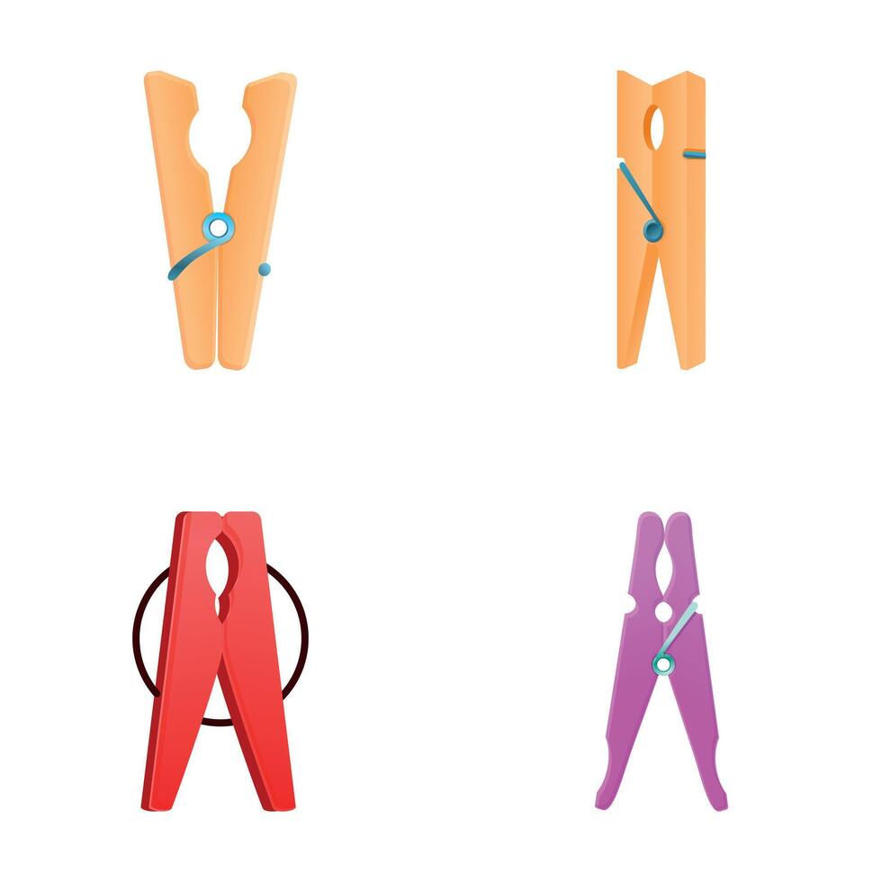 Colored clothespin icons set cartoon vector. Bright clothes peg collection vector