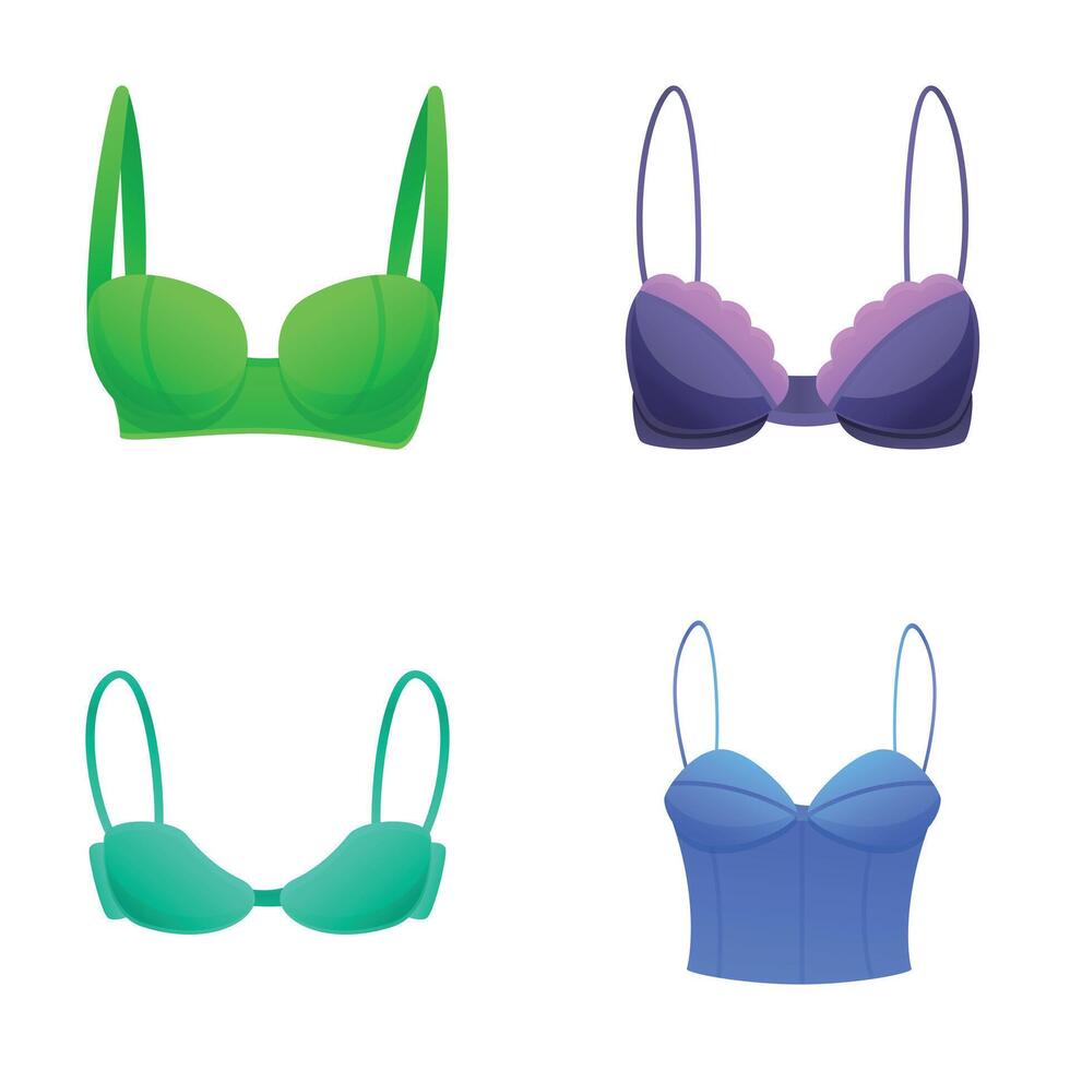 Various bra icons set cartoon vector. Female underwear style vector