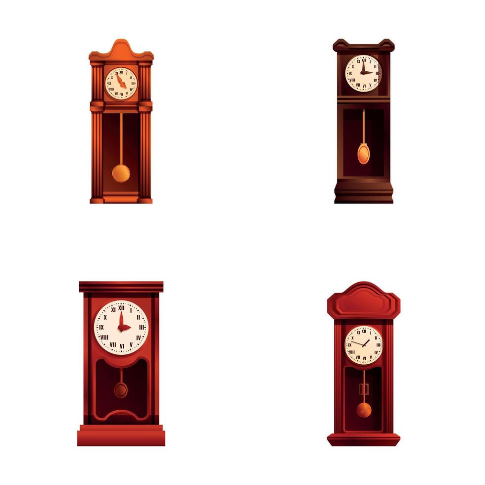 Vintage clock icons set cartoon vector. Traditional retro style pendulum clock vector