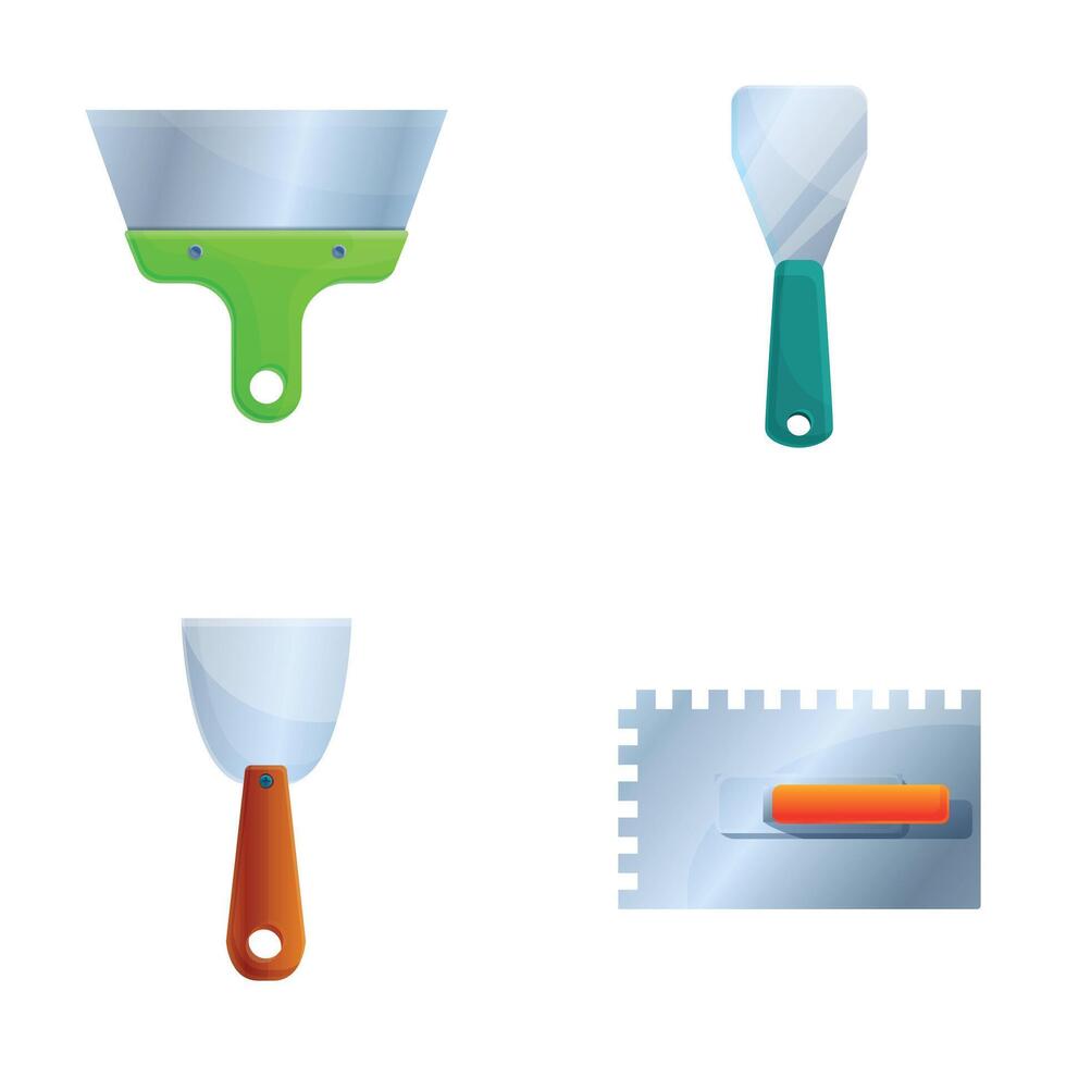 Plastering trowel icons set cartoon vector. Metal trowel of various shape vector