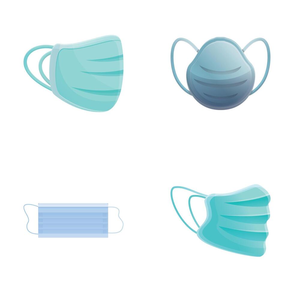 Respirator icons set cartoon vector. Virus protection respirator vector