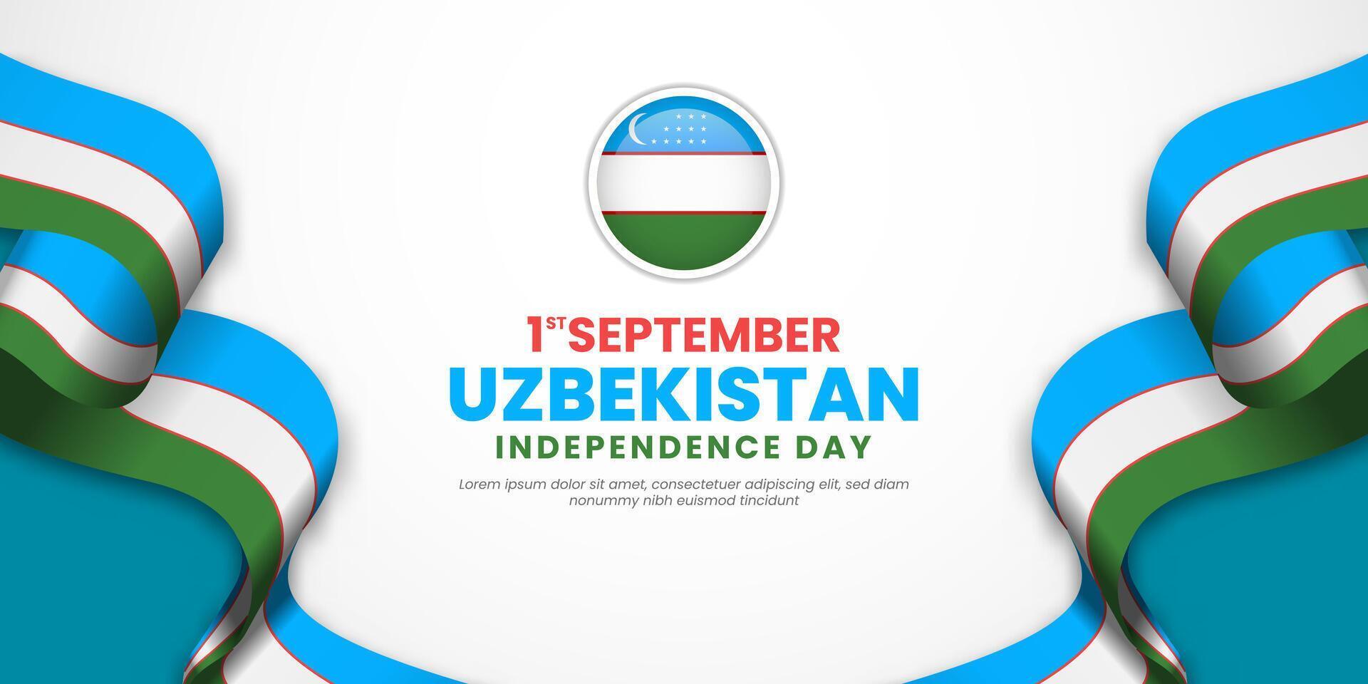 Uzbekistan Independence Day 1 September with waving flags copy space background vector