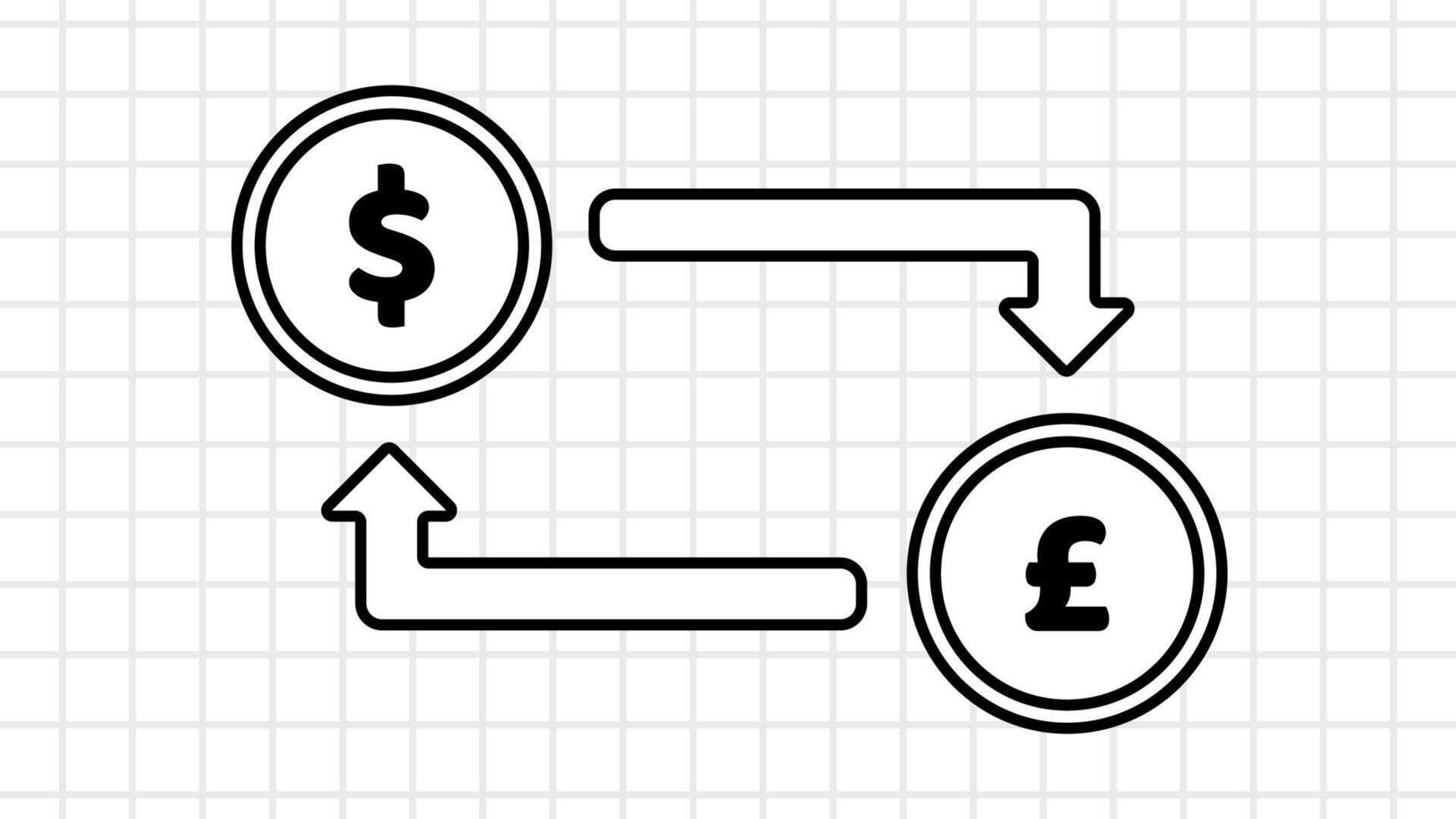 Lineart Whiteboard of Currency converter, currency exchange rate, dollars to pound sterling, currency trading vector