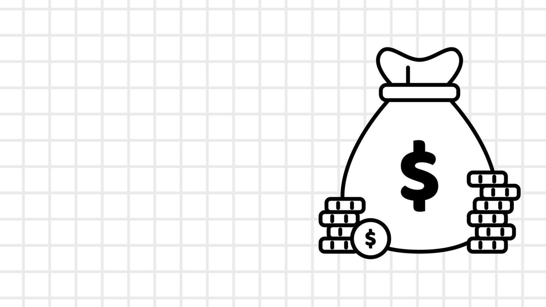 Financial Success. Lineart Whiteboard of a bag of dollars and a pile of coins. vector