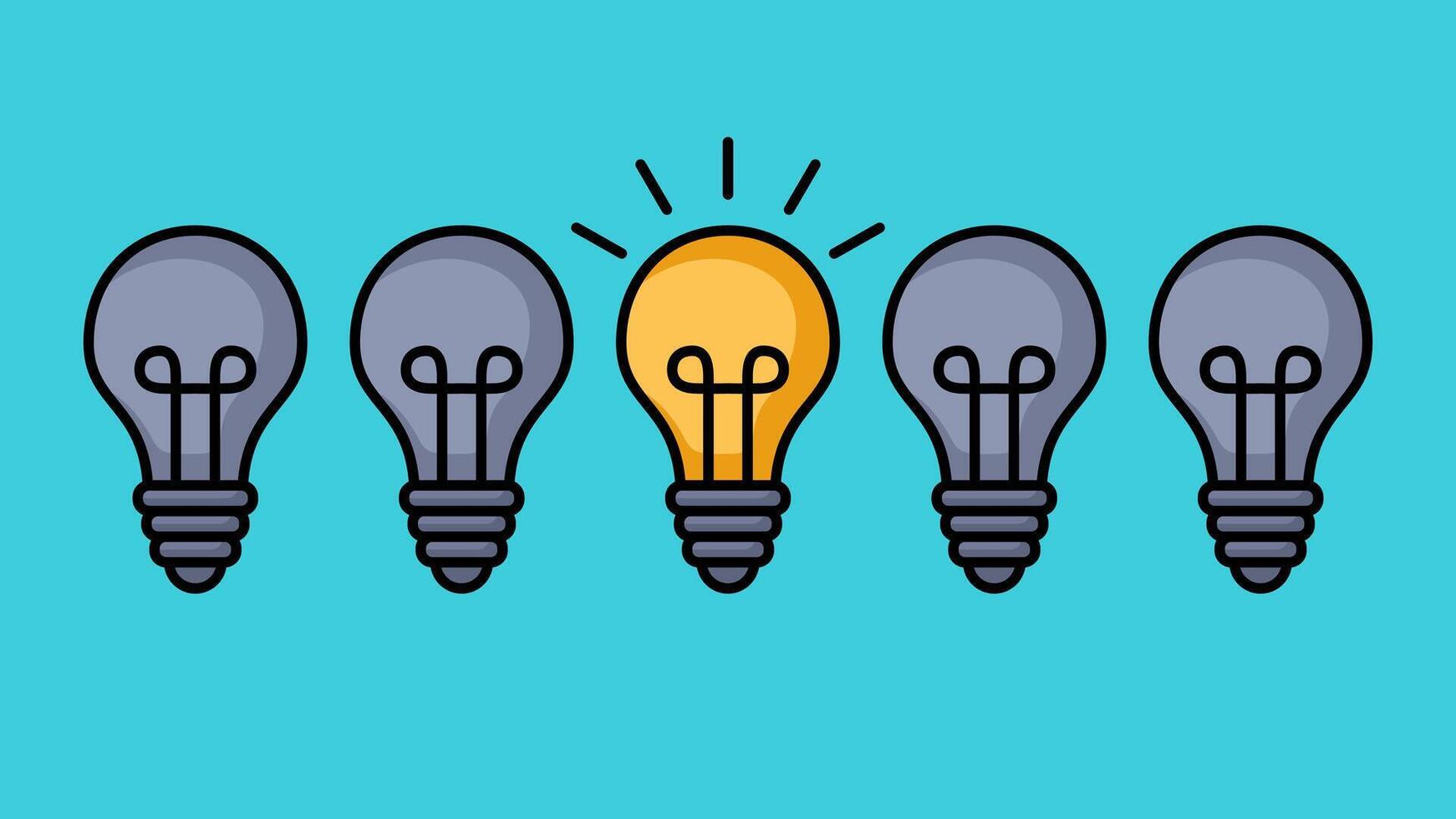 Bulb Lamp with Just One Shining. Describe creativity, uniqueness idea, innovation in flat cartoon style vector