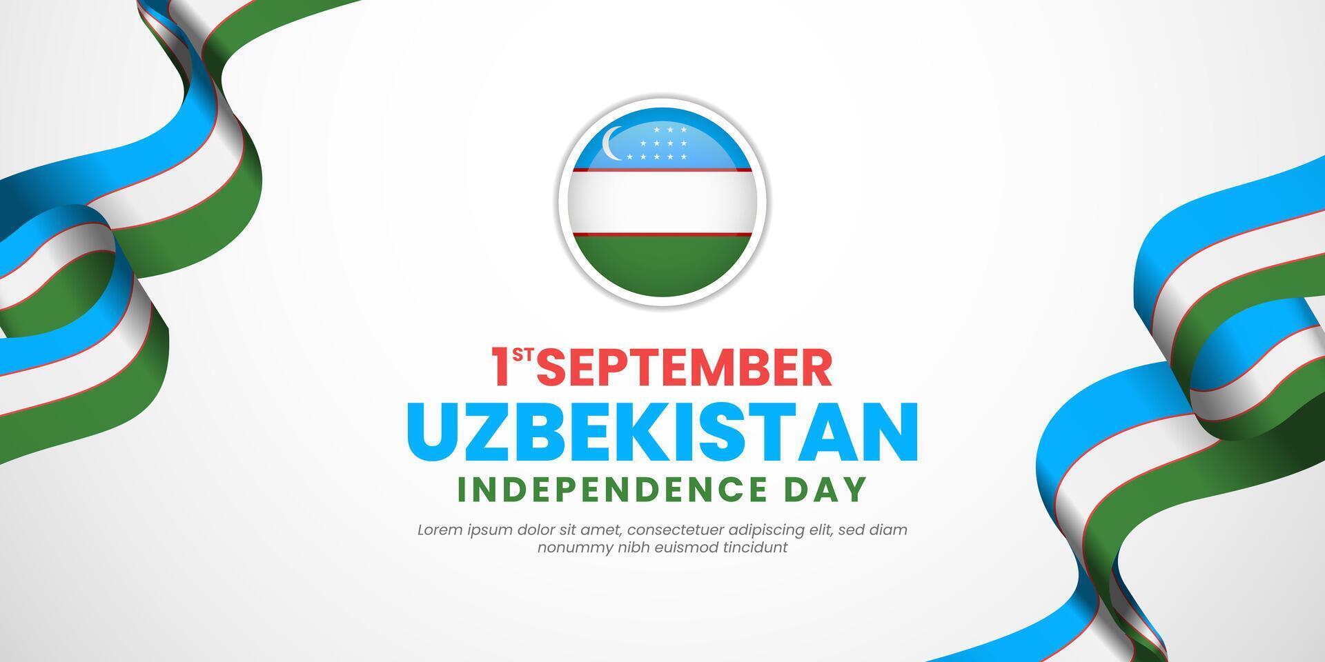 Uzbekistan Independence Day 1 September with waving flags copy space background vector