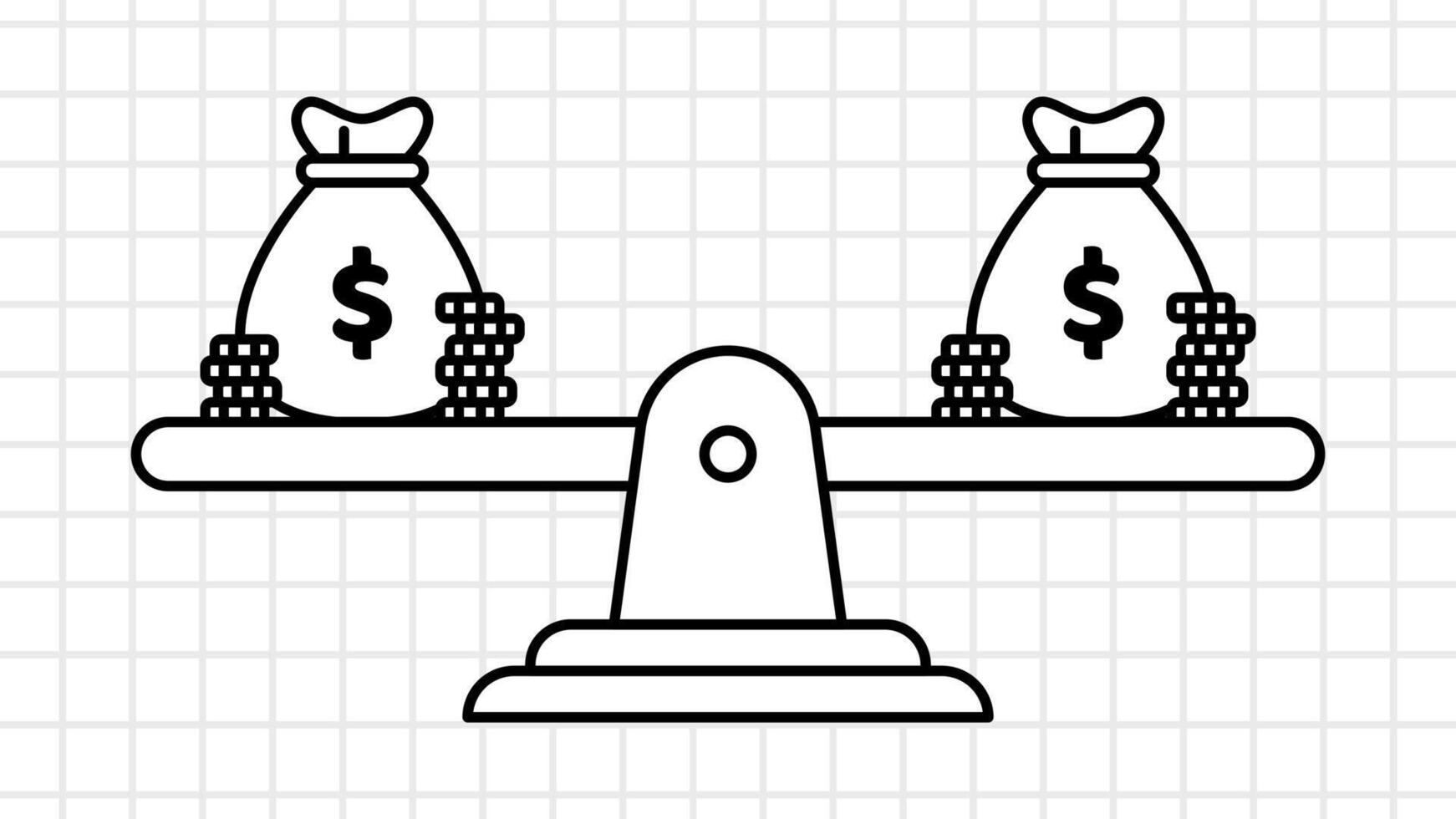 Lineart Whiteboard of Money Bag on a Scale. Depicting a business and financial situation. vector